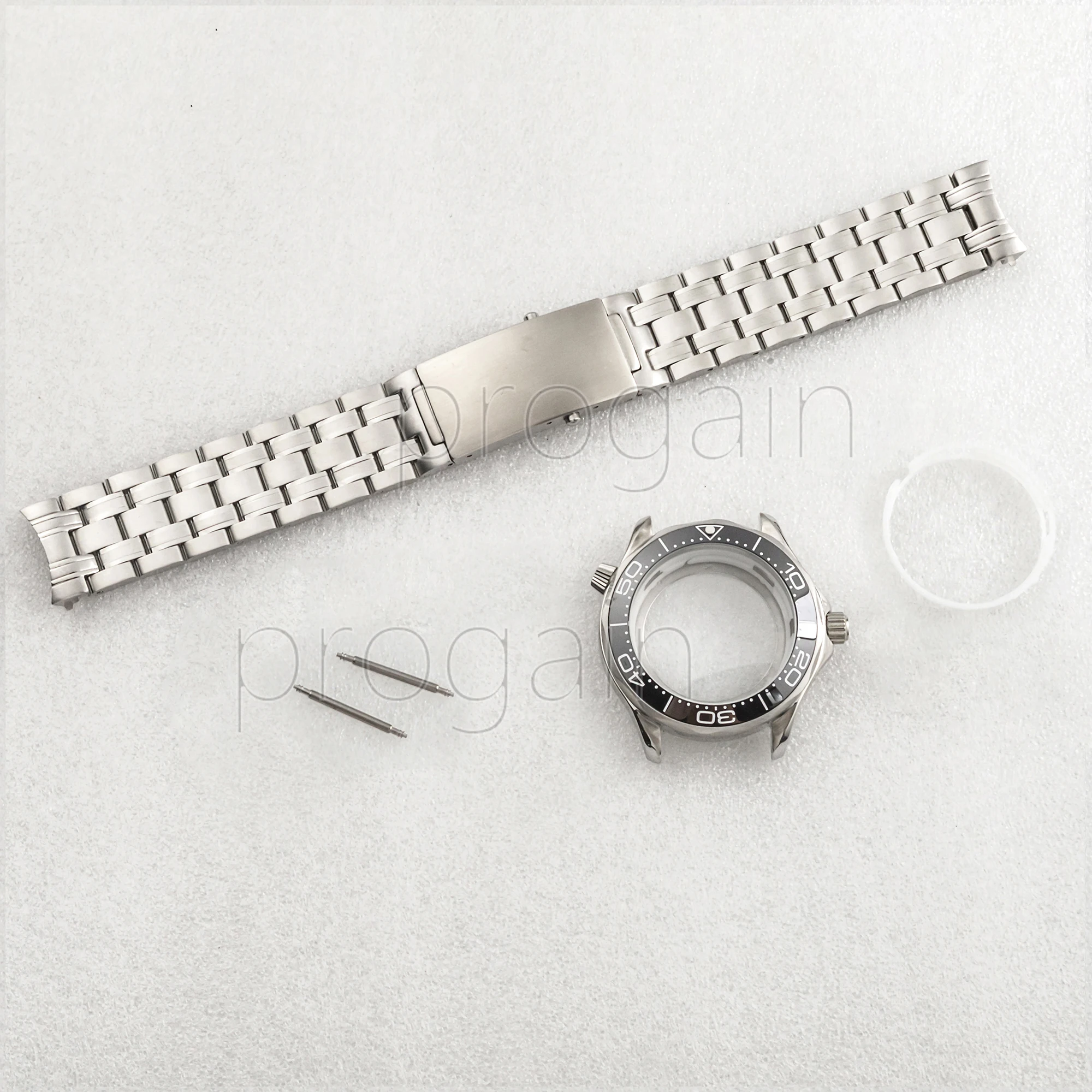 

for Seamaster 300 Case Strap Black/Silver 316L Stainless Steel Sapphire Crystal For NH35 NH36 Automatic Movement Accessories