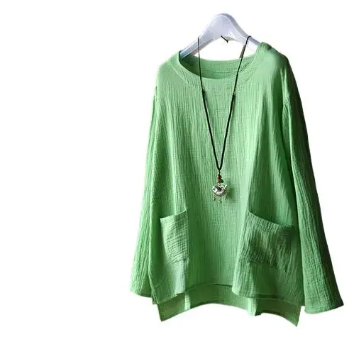 

2024 Spring Autumn women' loose cotton linen Tees long sleeve casual cotton shirts, linen blouse