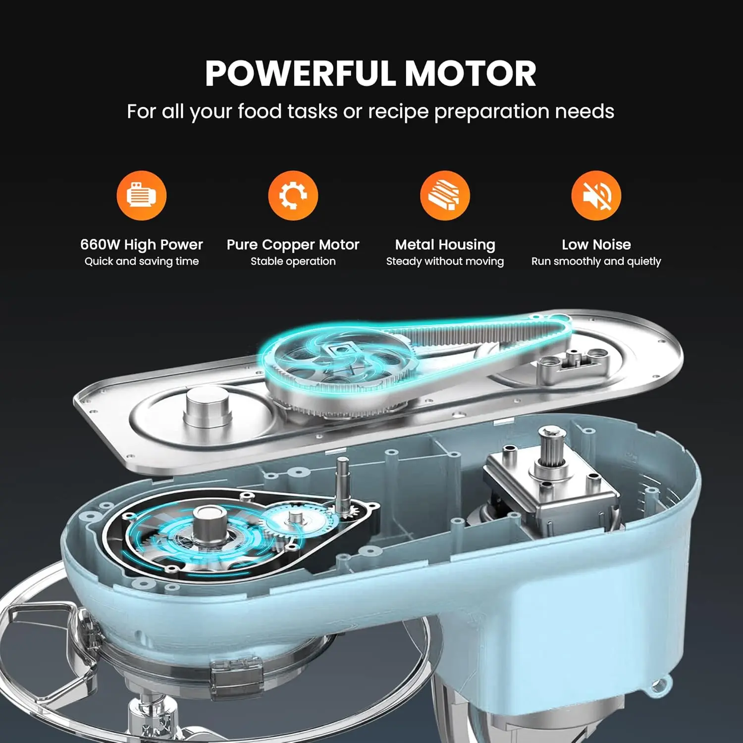 خلاط كهربائي بحامل 660 وات برأس مائل 10 سرعات 6 كوارت خلاط طعام المطبخ مع خطاف عجين الخافق سلك سوط وفاصل البيض