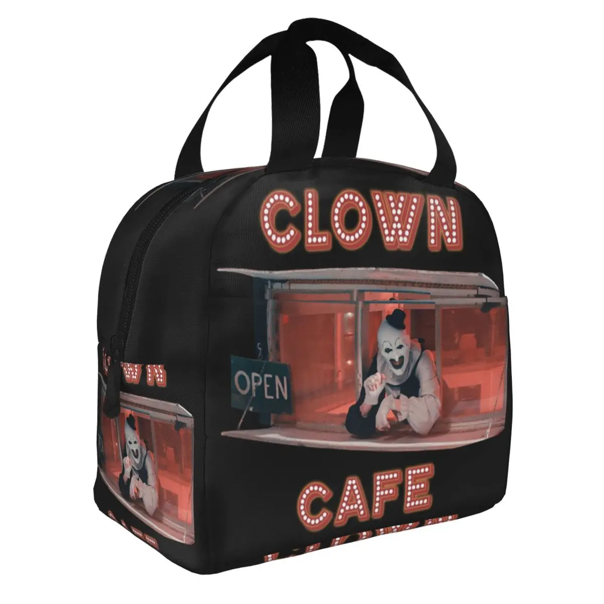 Terrifier Clown Cafe Thermal Insulated Lunch Bags Women Portable Lunch Container for Outdoor Picnic Storage Food Box