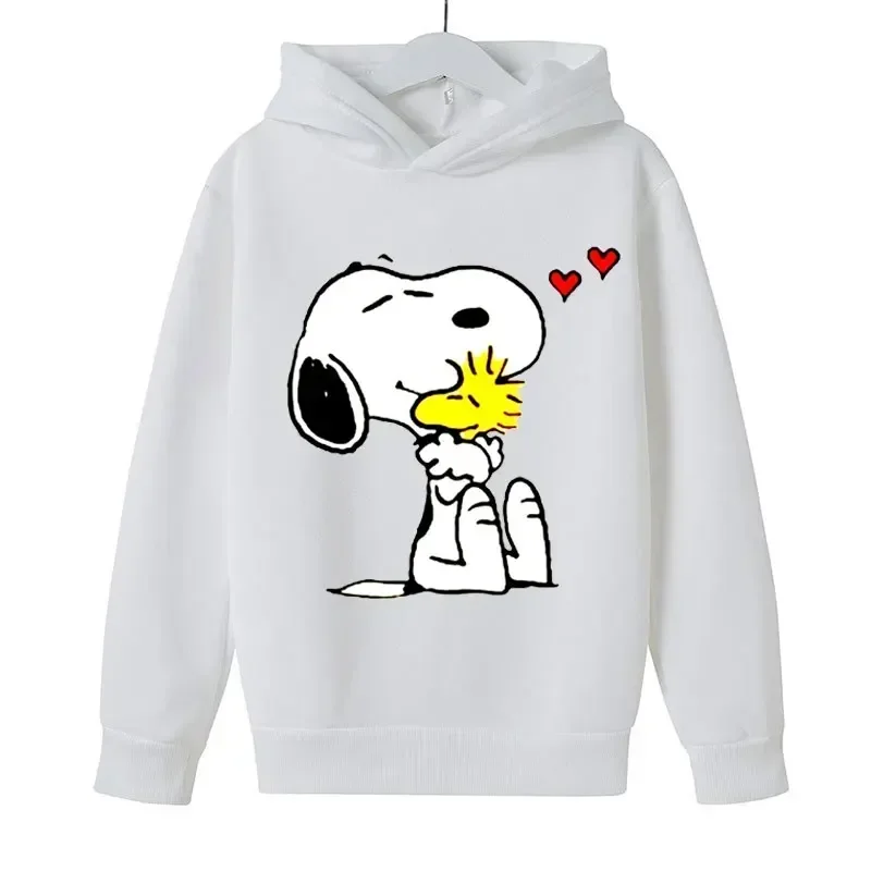 White Snoopy Cartoon Anime Children Pullover Tops 2024 New Fashion Boy Girl Kids Hoodie Spring Autumn Baby Sweatshirt Clothes