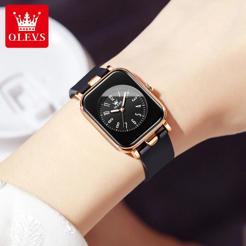 OLEVS Square Dial Ladies\' Watches Fashion Casual Waterproof Luminous Watch Simple Silicone Strap Quartz Watch for Women 9961