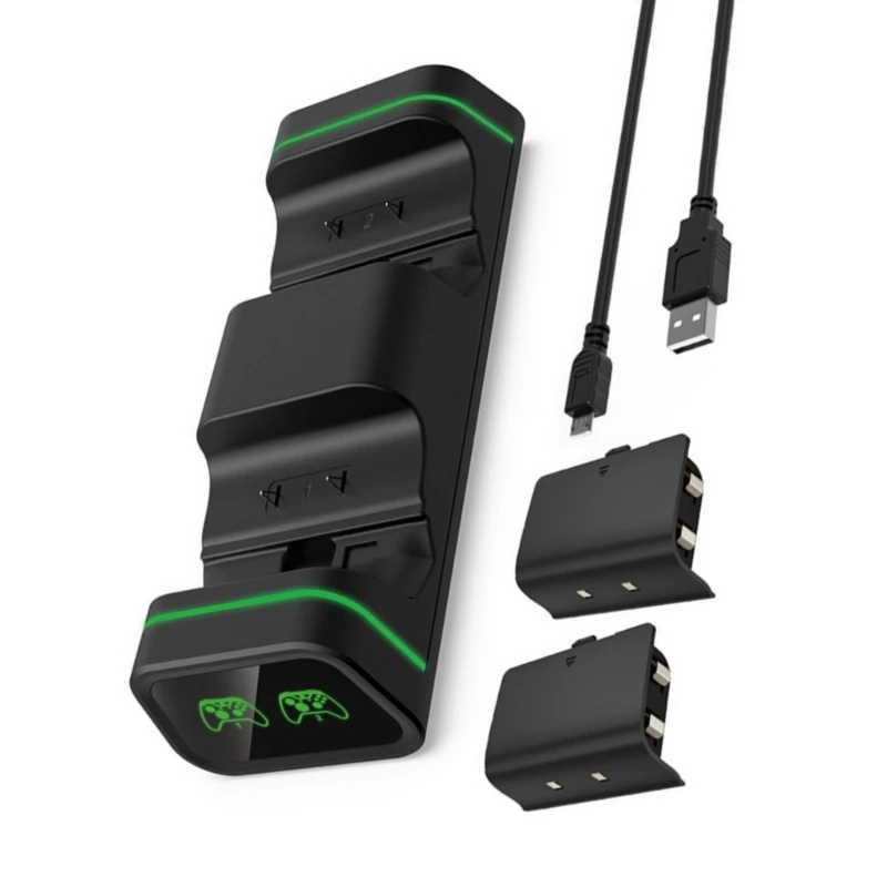 Controller Holder Stand with 2x 800mAh Batteries & Charging Cable Double Docking with LED Indicators for X-BOXONE