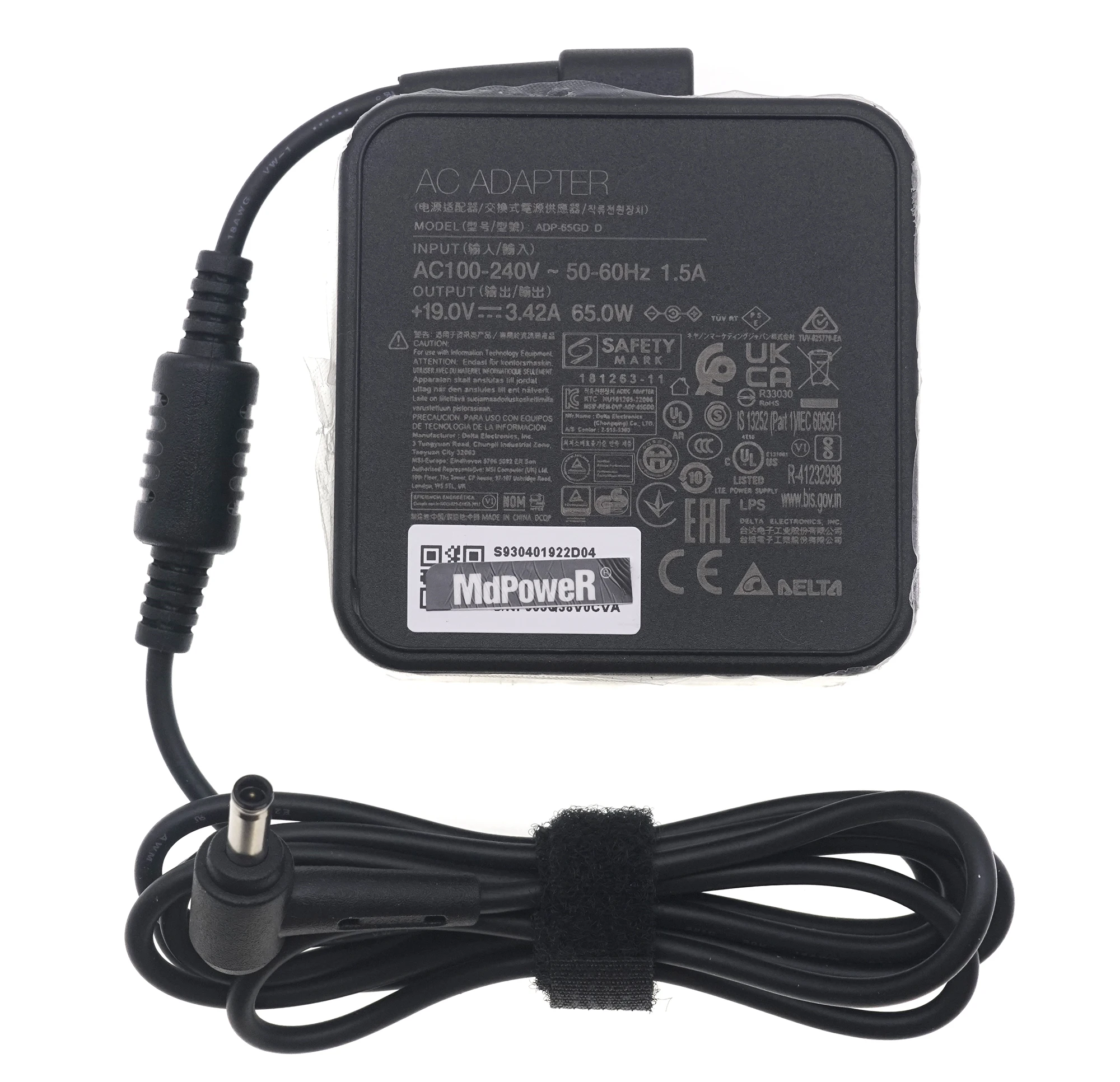 Original DELTA ADP-65GD D Power Adapter 19V 3.42A 65W 4.5x3.0mm For MSI Modern 15 MS-1552 Modern 14 Laptop Charger S930401922D04