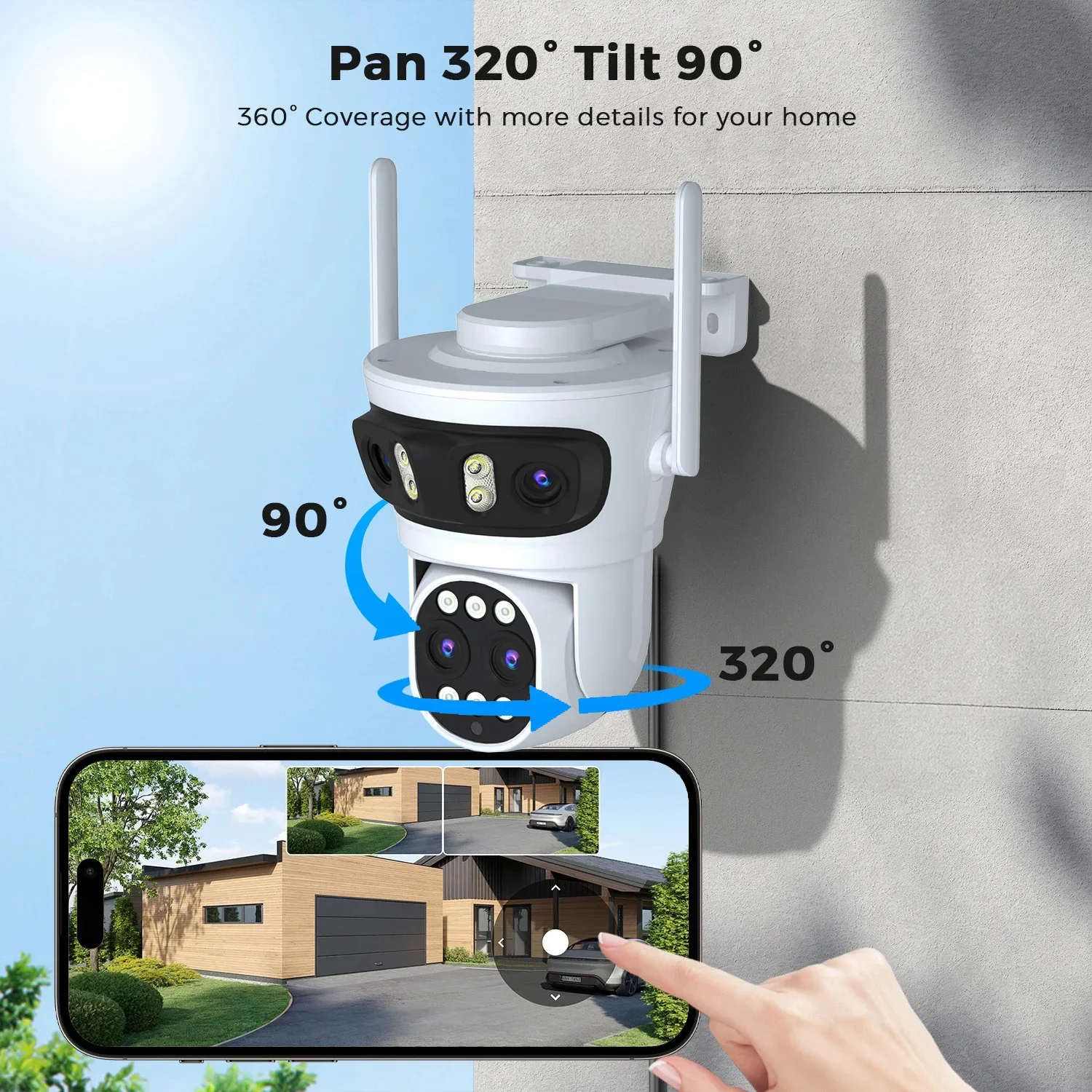 Kamera WiFi PEGATISAN 20MP IP PTZ Tiga Layar 180 °   Pelacakan Otomatis Sudut Lebar 10X Zoom Digital Perlindungan Keamanan O-Kam Pro