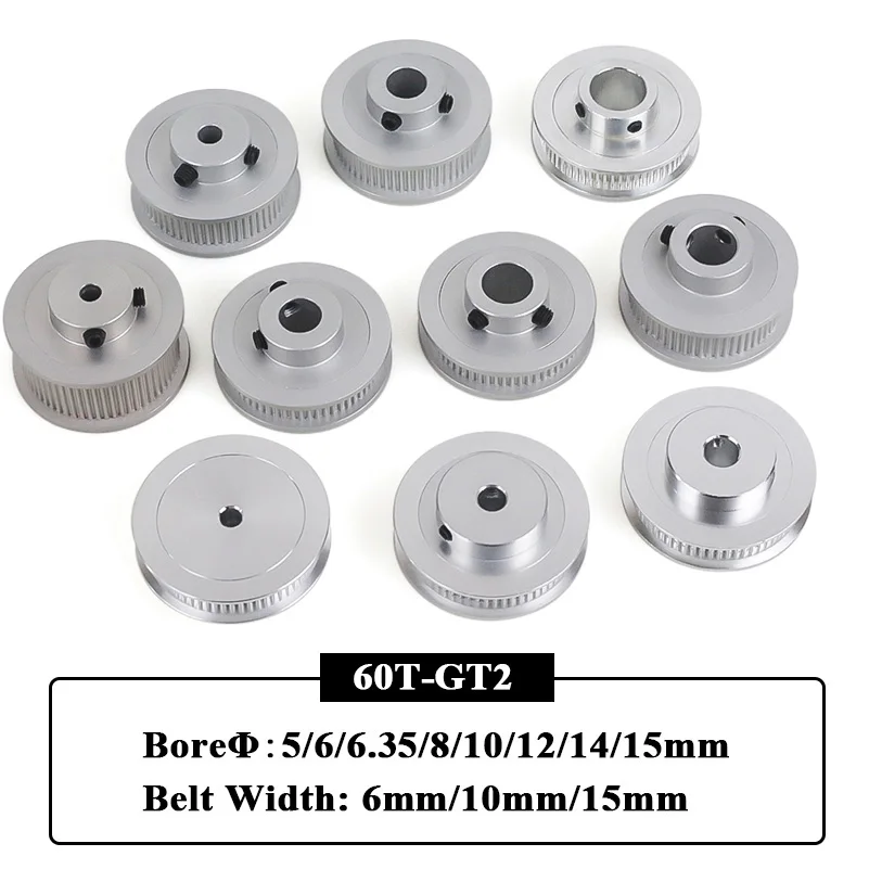 60Teeth 2GT Pulley Bore 5/6/6.35/8/10/12/14 Width 6/10/15mm Timing Pulley GT2 60T Gear Wheel for 3D Printer