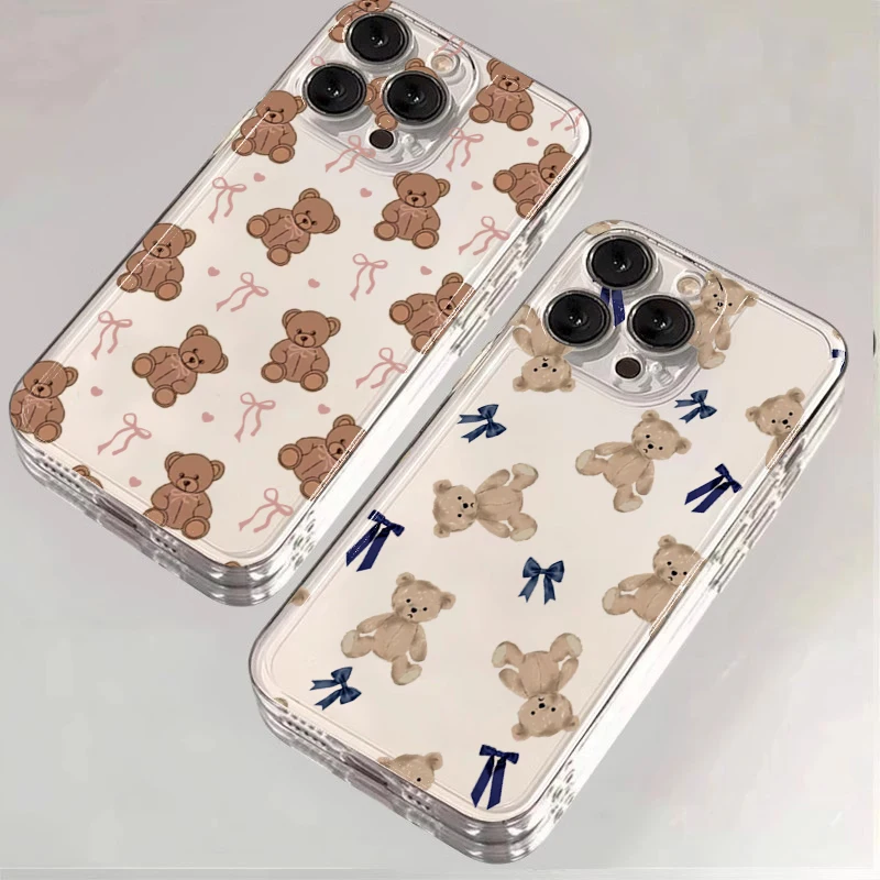 Case For iPhone 17 Cases iPhone 16 15 11 12 13 14 Pro Max X XS XR 16e 7 8 Plus SE2 Bow-Tied Bear Heart Art Pattern Phone Cover