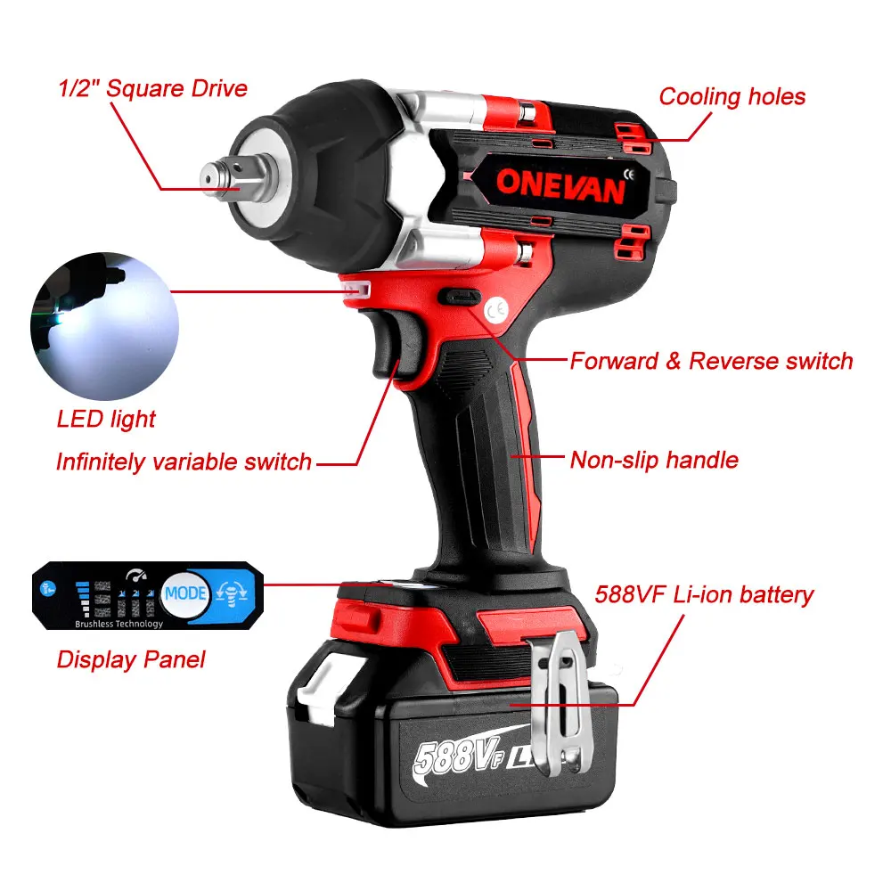 1800N.M 1500W Torque Brushless Electric Impact Wrench 3 Gear Adjustment For Trucks 1/2 inch For Makita 18V Battery