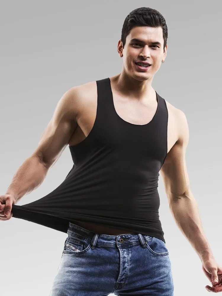 

5pcs Men's ice silk sports trackless solid color I-line vest single sleeveless bodybuilding one-piece undershirt