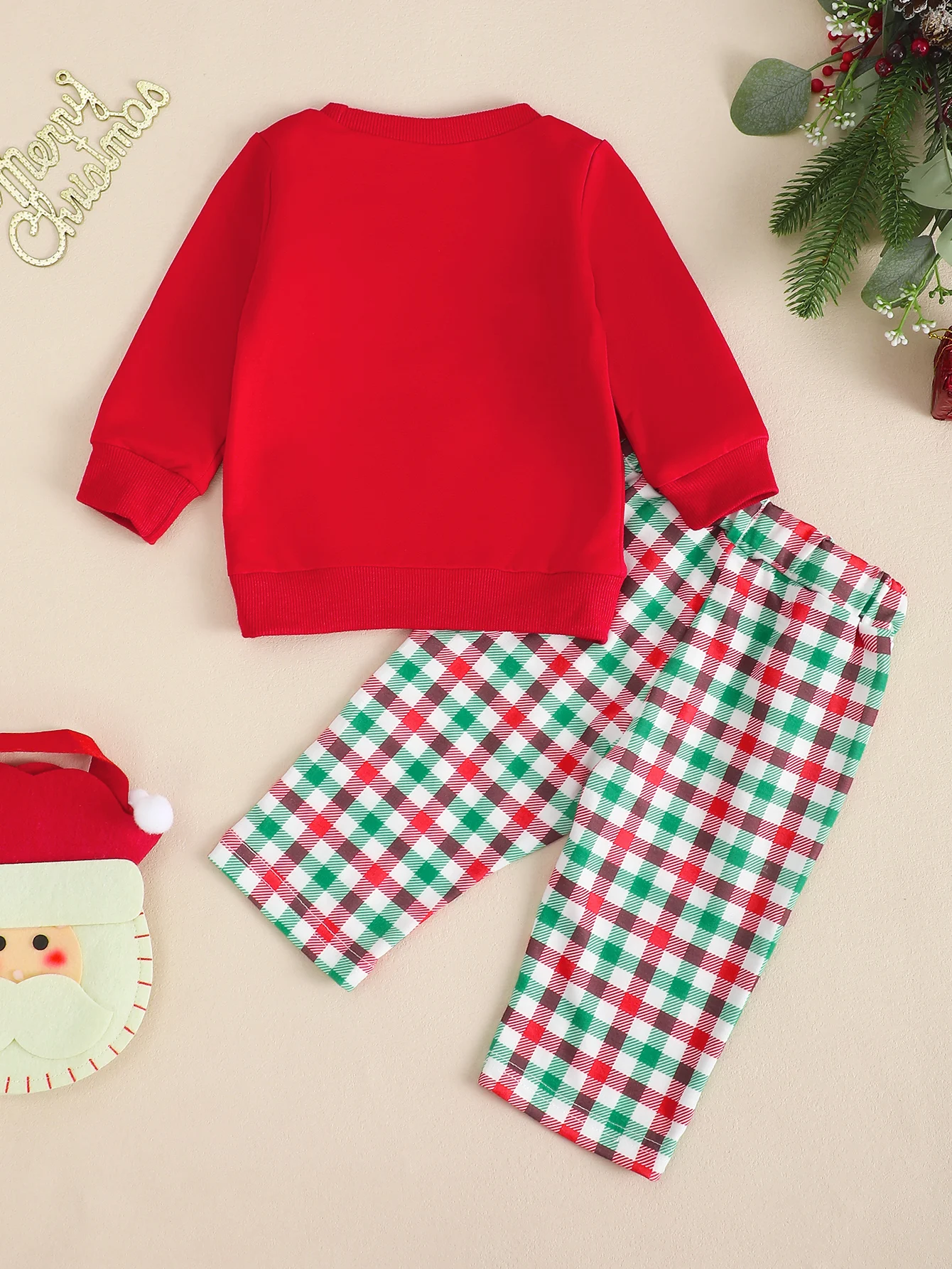 Infant Toddler Christmas Outfit Gingerbread Man Pattern Long Sleeve Long Pants Set for Boys & Girls