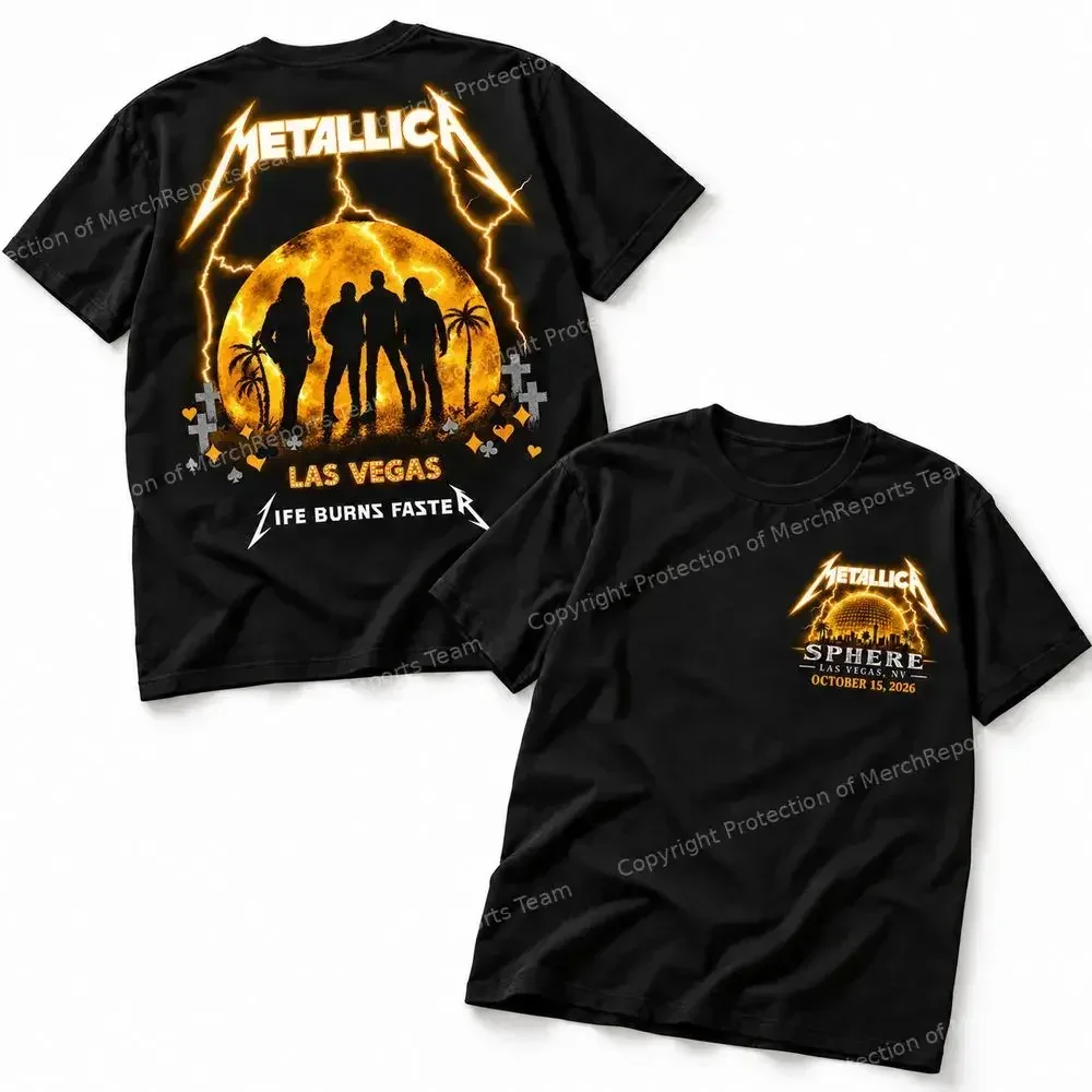 Metallica Life Burns Faster At Sphere Las Vegas Nevada T-Shirt 2026 Sommer Neues Atmungsaktives Baumwoll-T-Shirt für Männer und Frauen Streetwear Y2K – Detail 7