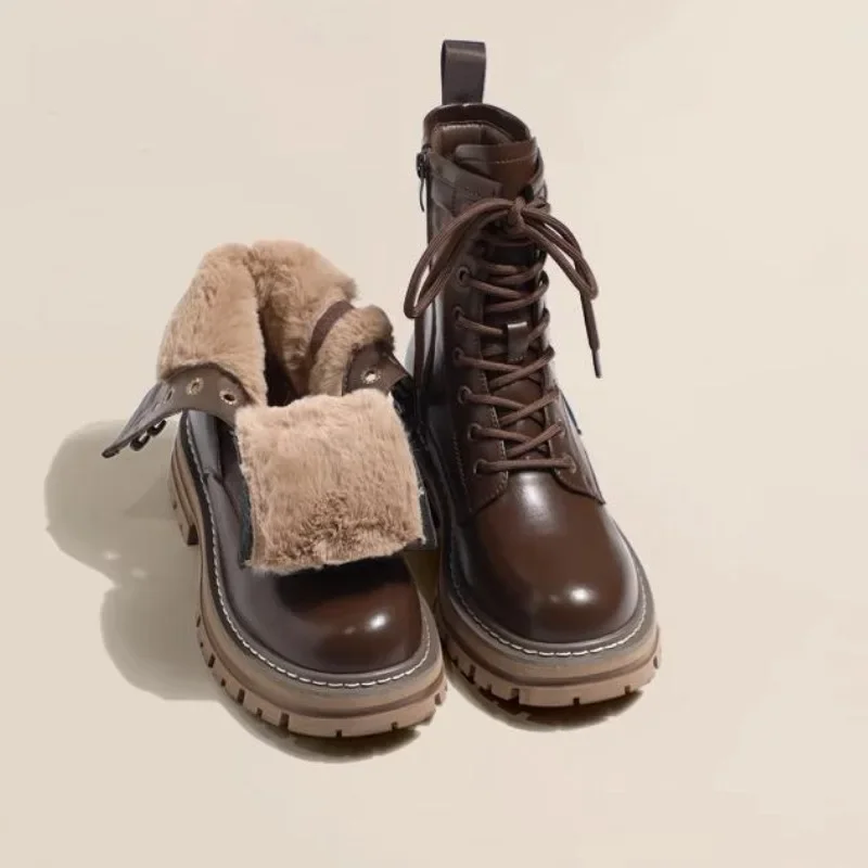 Women's Boots New Black Brown Fur Ankle Boots for Women Autumn Winter Padded Cotton Shoes Warm Thick Bottom Snow Short Botines