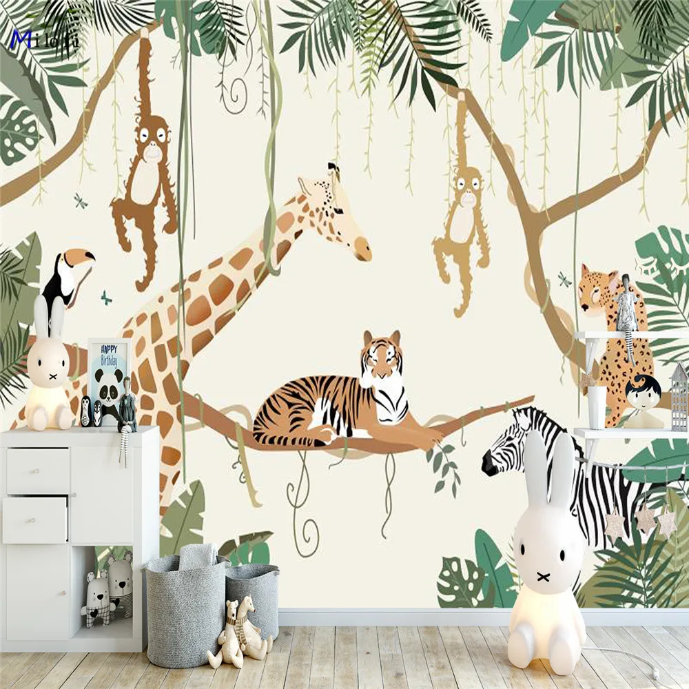 Milofi Custom 3D European and American Wallpaper Living Room Bedroom Non-woven Fabric Mural Tropical Rainforest Animals