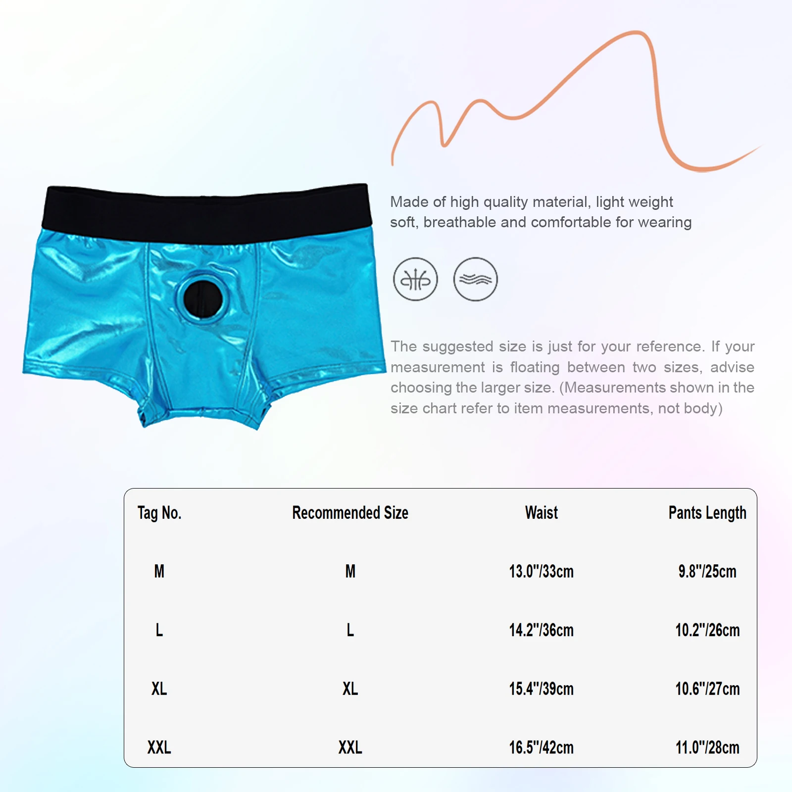 Herren-Dessous: Glänzende Metallic-Boxershorts mit integriertem Silikonring, tief sitzend, mit Cutout-Pouch, Unterwäsche für Rave & Nachtclub-Kostüme – Detail 2