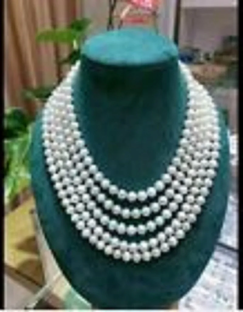 Gorgeous Fivestrands AAA+7-8mm natural akoya white pearl necklaces17-22 inch