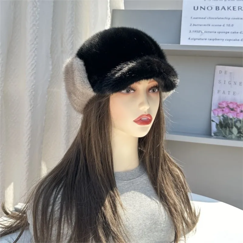 

New fashion winter women's real mink fur ear-protecting baseball cap Real mink fur knight baseball cap Girls thick warm fur hat