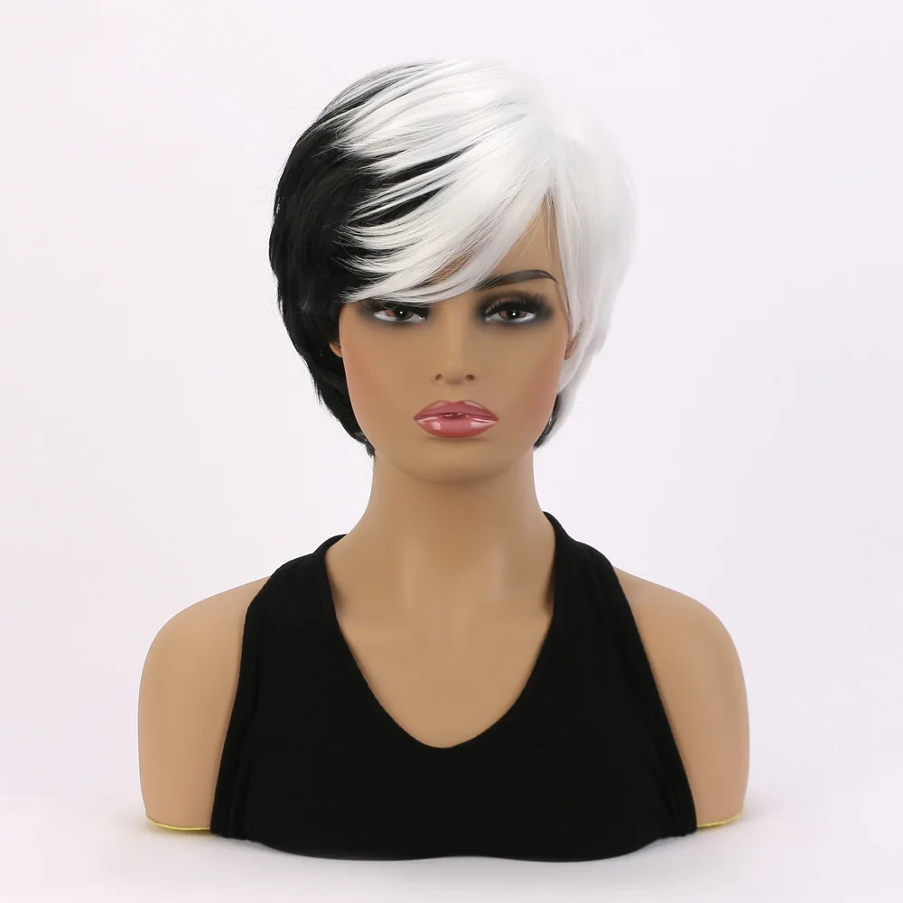 

Synthetic Short Straight Wig Glueless HD Lace Front Pre Plucked Natural Hairline High Temperature Fiber Bleached Knots for Women
