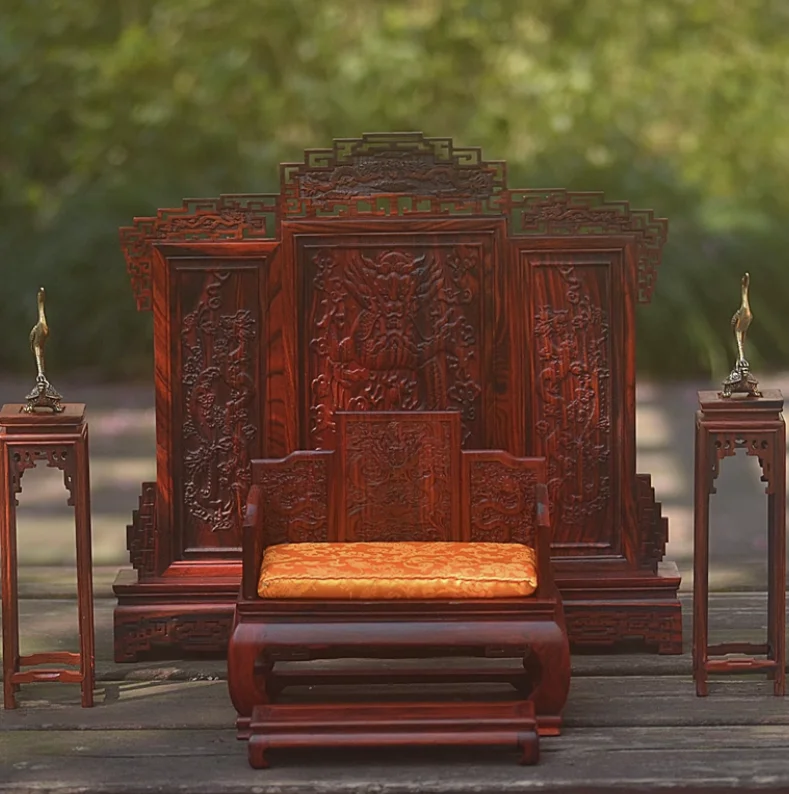 Replica del museo in miniatura di palissandro - DynastyCraft Ming Qing Trono Divano Sedia Set di schermi per trucco Fatto a mano Vintage Craft Bjd Decor