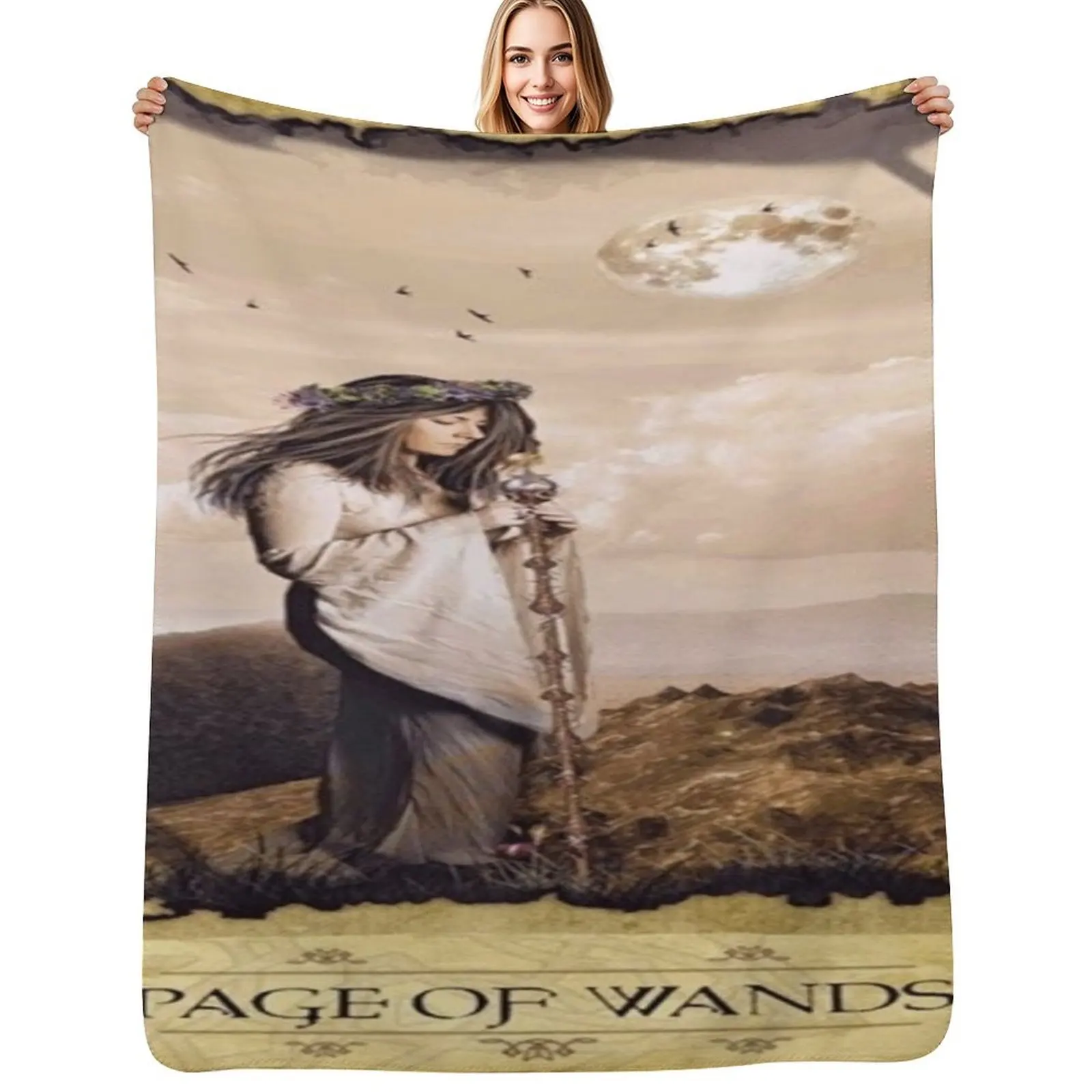 

Page of Wands Tarot Card DreamscapesbyTeresa Throw Blanket Sofa Beautifuls Soft Plush Plaid Single Blankets