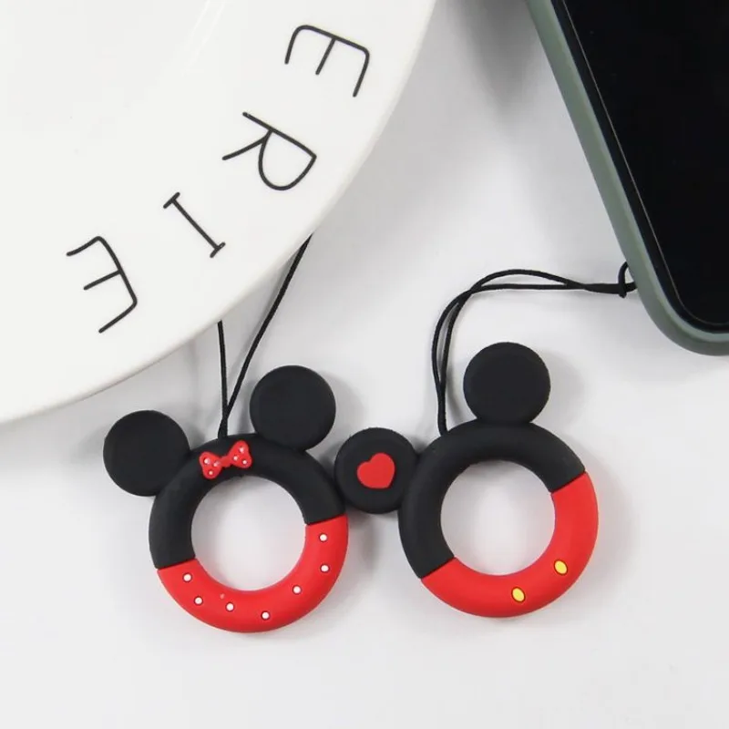 Disney Mickey and Minnie animation peripheral creative ring-shaped couple mobile phone lanyard keychain bag pendant decoration