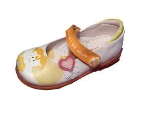 Girl's shoe/lea-lelo/rubber sole/easy closure, orange color, Girl's orange shoe