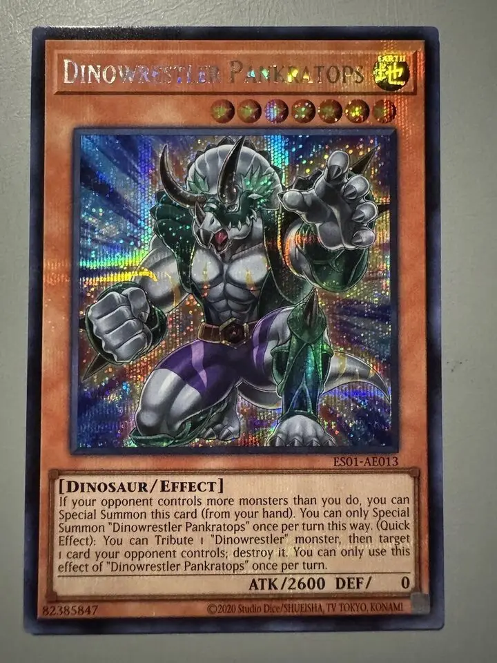 

Yugioh KONAMI Duel Monsters ES01-AE013 Dinowrestler Pankratops Secret Rare Asian English Collection Mint Card