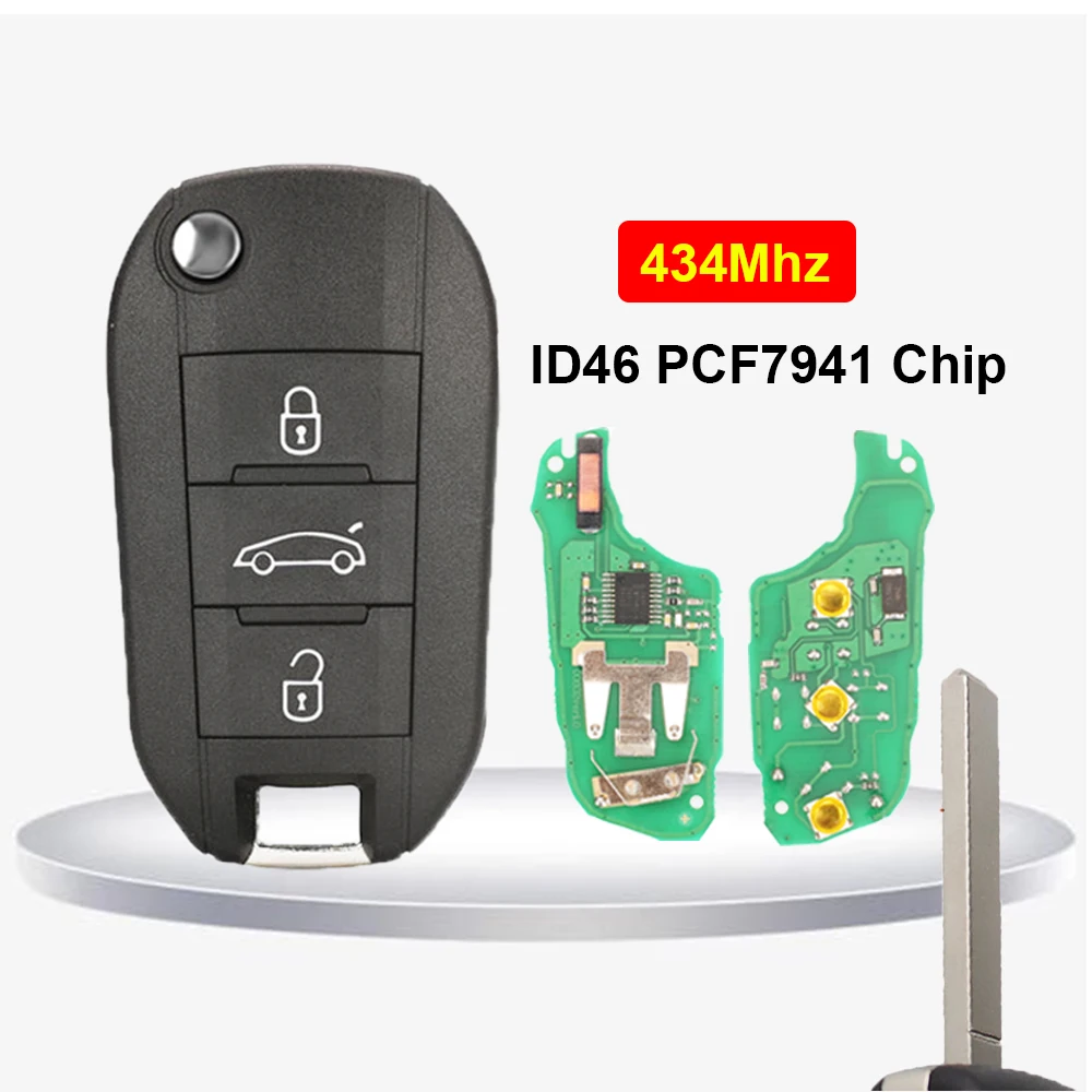 원격 자동차 키, 푸조 308 408 508 2008 3008 4008 5008 208 키, 시트로엥 C4 C6 C3 CACTUS C-Elysee 434Mhz ID46 PCF7941 칩