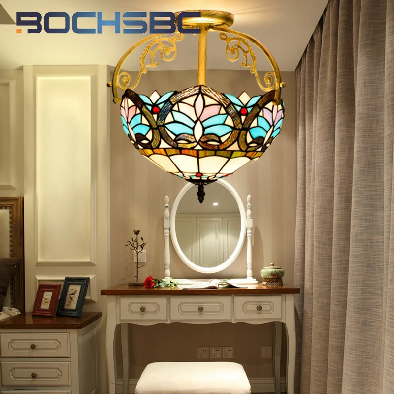 BOCHSBC Tiffany Vintage style 12inch Heart glass ceiling light deco the living room dining room bedroom hallway overhead light