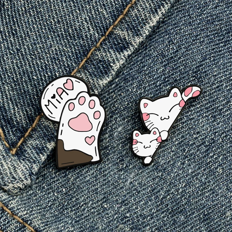 2~4pcs/set Cute Cat Brooches Cartoon Fish Fox Cup Leaf Bowl Stamp Pizza Enamel Pins Animal Lapel Badge Bag Jewelry Friends Gifts