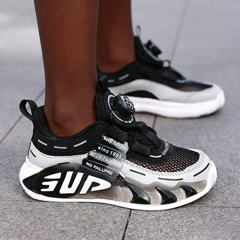 

Kids Fashion Sneakers with Rotating Buckle Boys Summer Sneakers Mesh School Children Running Casual Sports Shoes for Boy