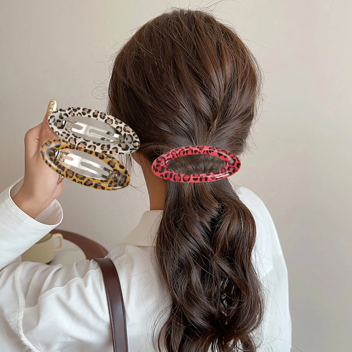 Simples U Oval Primavera Clipe para Mulheres, Pressão Hairpin, Aço Hairpin, Menina Ponytail Hairpin, Moda Headwear, Leopard Print, Novo, Outono