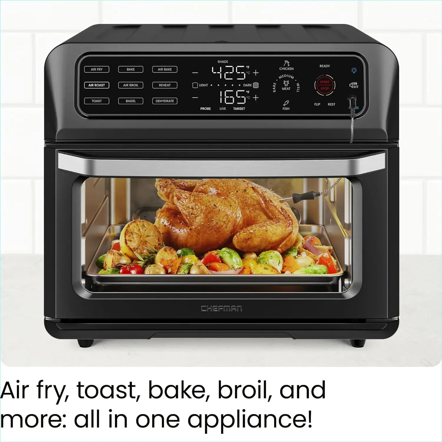 NEW Air Fryer Toaster Oven Combo with Probe Thermometer, 12-In-1 Stainless Black Convection Oven Countertop, 10 Inch Pizza