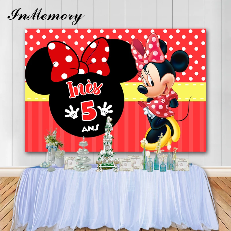 Disney Cartoon Red Cute Minnie Mouse Photography Backgrounds Girls Baby Shower Birthday Party Backdrops Photo Studio Supplier