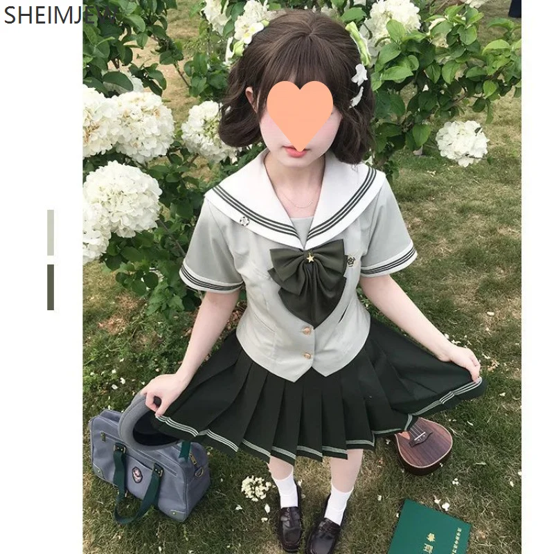 

Japanese School Uniform 2pc Girl Green Matcha Sailor Costume Cosplay Cute Kawaii Jk Suit Summer Jasmine High School Uniform 2025
