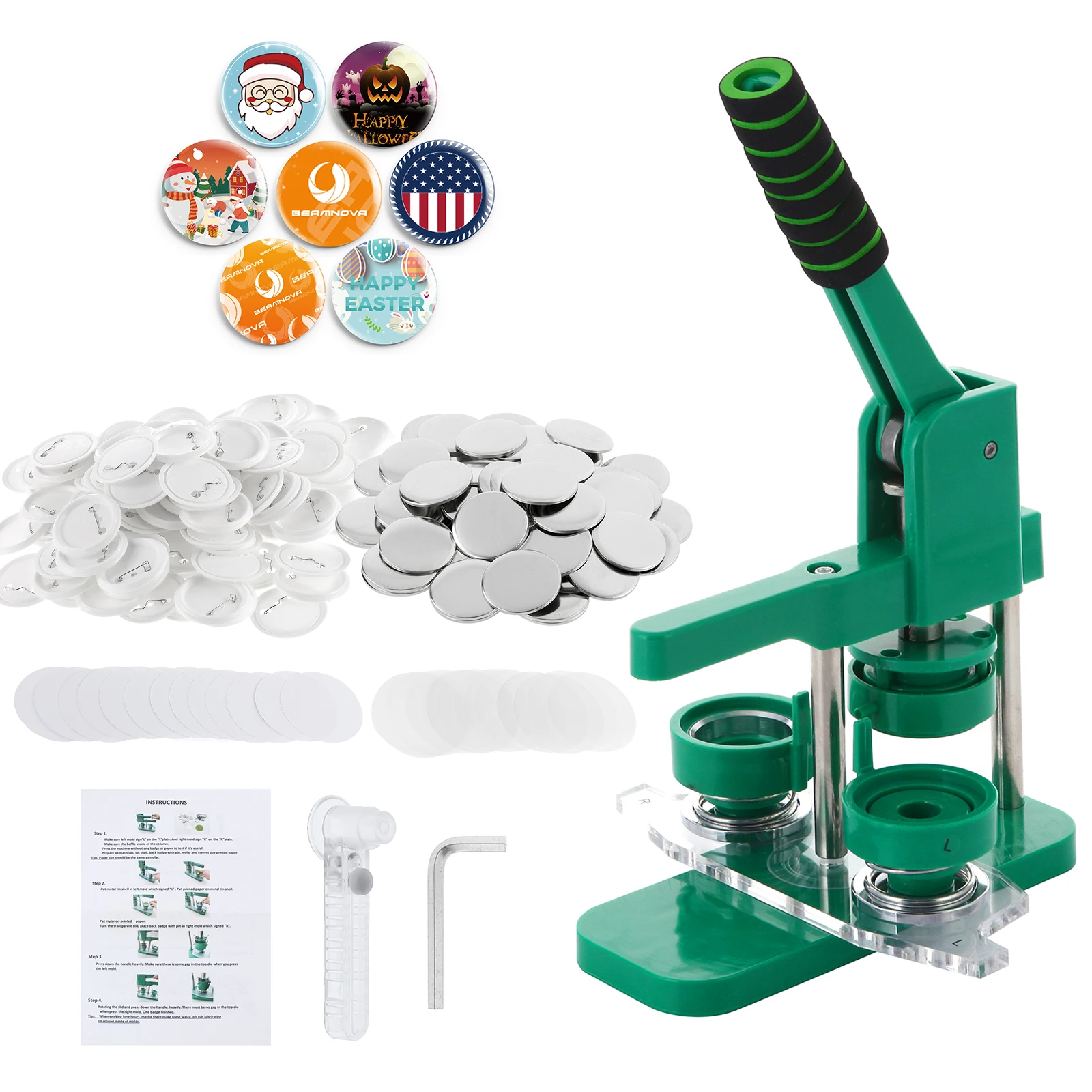 25mm 32mm 44mm 58mm Magnetic Mold Badge Machine Set Button Maker Machine with 100pcs Badge Material and Circular Cutter