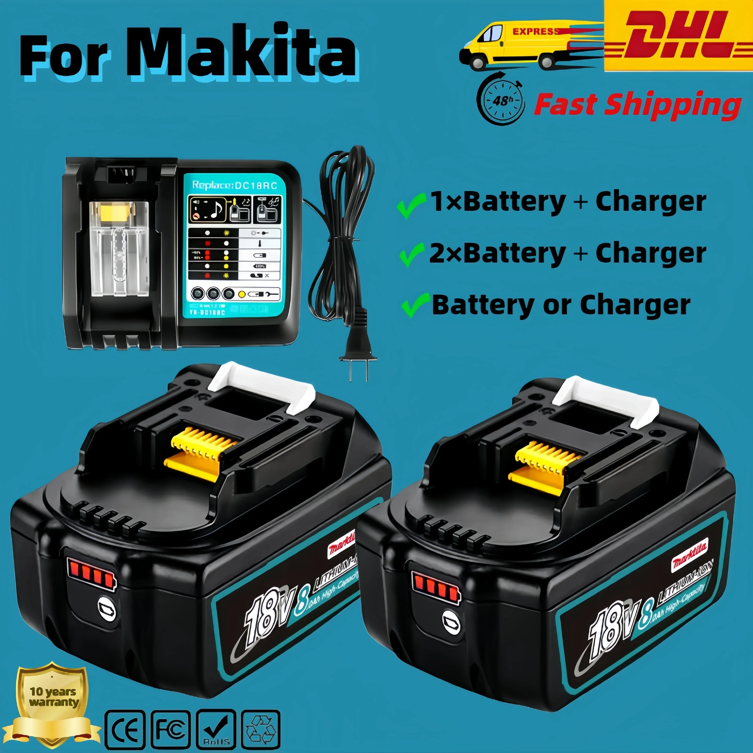 

Original for Makita Battery 18V 6/8Ah BL1850B Li-ion Replacement Battery BL1850 BL1860B BL1860 BL1840B BL1830B BL1830 LXT-400 RU