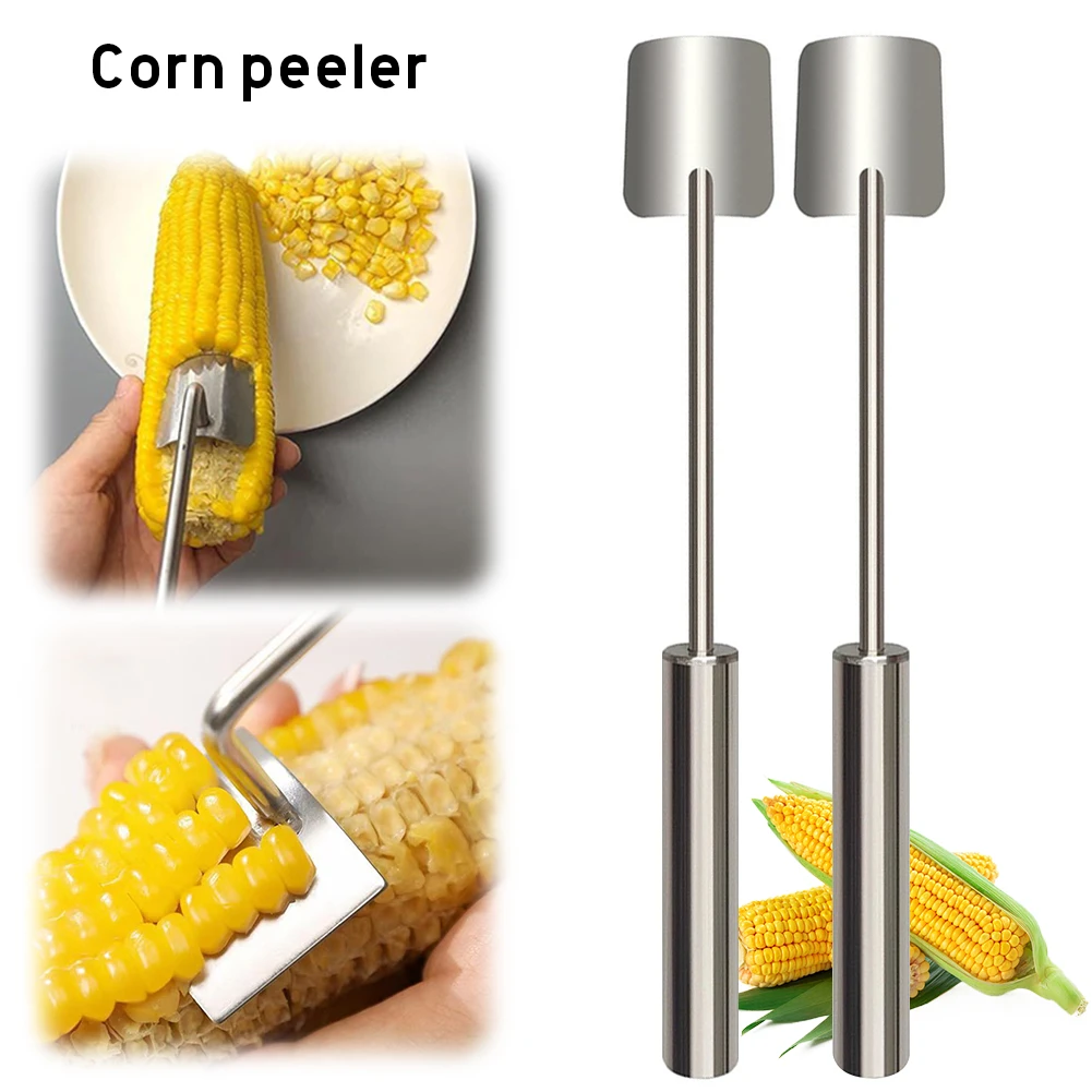

2PCS 25CM Long Handle Stainless Steel Corn Stripping Tool Corn Stripper Tool Corn Cob Peeler Home Kitchen Tool