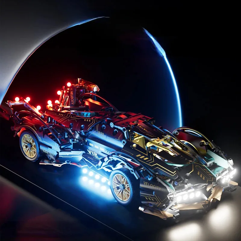Preto v12 bloco roadster rc tech racer 1:14diy roadster bloco de construção montagem bloco carro brinquedo presente aniversário