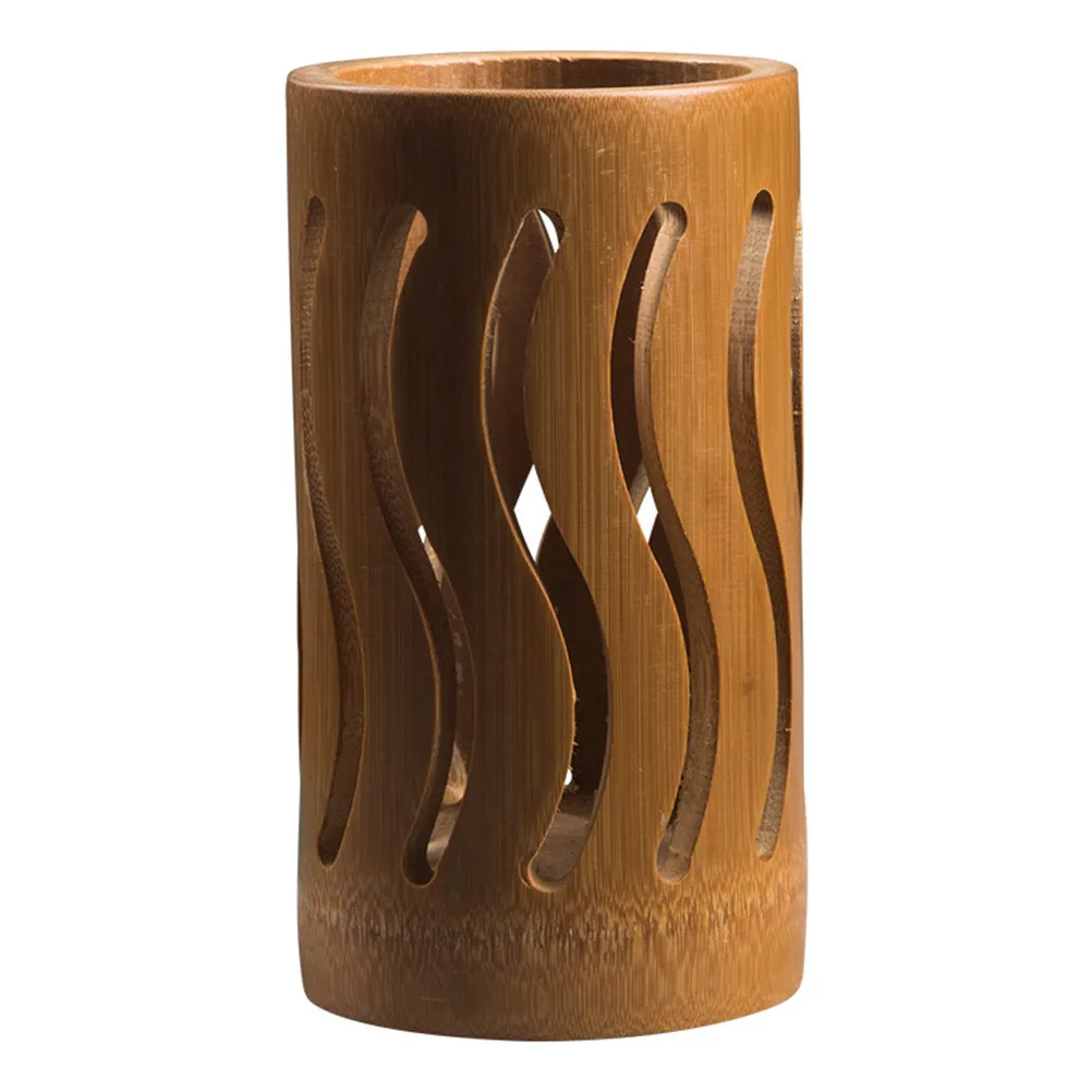 Bamboo Desktop Pen Holder Stationery Organizer Hollow Out Design Lightweight Portable Sturdy for School Office Cosmetics
