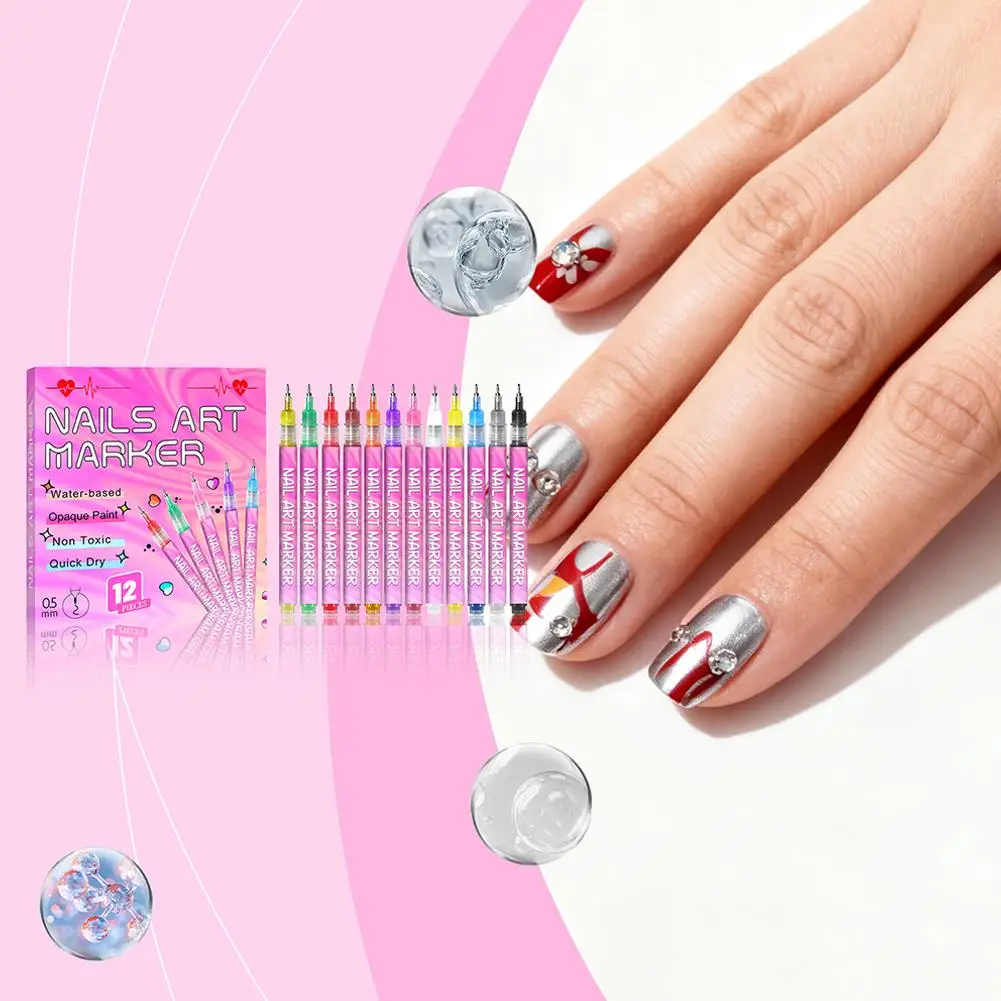 12 Colors Nail Art Graffitis Painting Pen 3D Precision-Micro-Liner Pens Designs Press-On Nail Art Drawing Nails Nail DIY J3X2