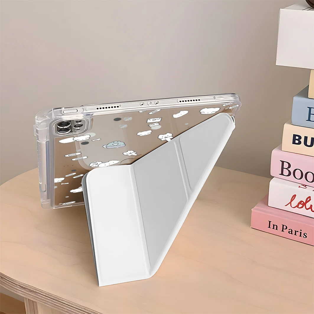 Kawaii Line Cat New Tablet Case For iPad Pro 11 12.9in 13 M4 9.7 10.2 5/6th 7/8/9 10th 11th MINI 4 5 6 7 Air 5 6 7 Trifold Case