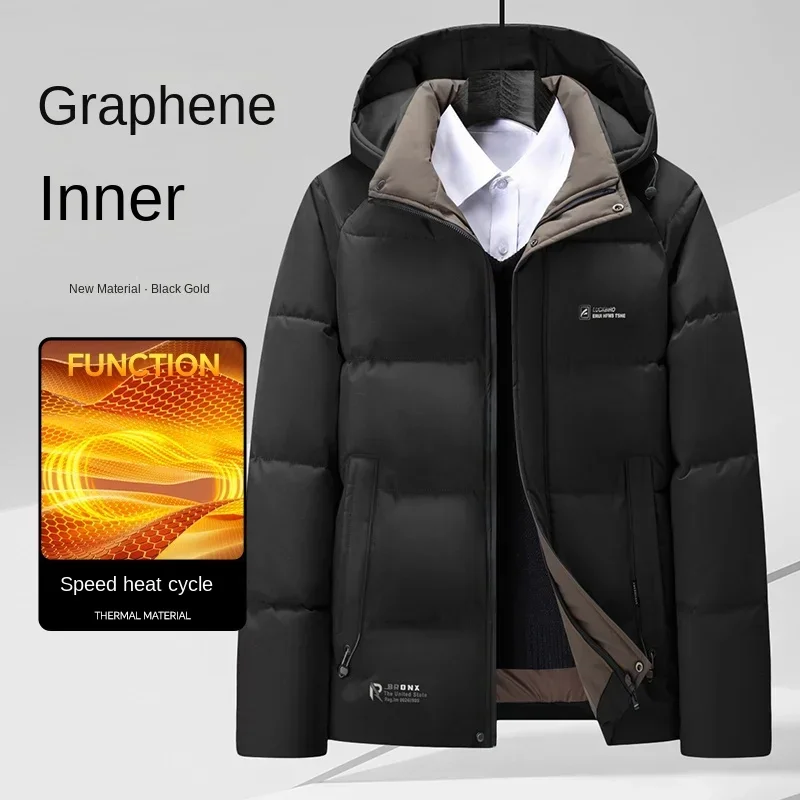 Parka à capuche chauffante en graphène résistant au froid pour hommes, manteau rembourré en coton chaud, veste d\'affaires décontractée, marque de