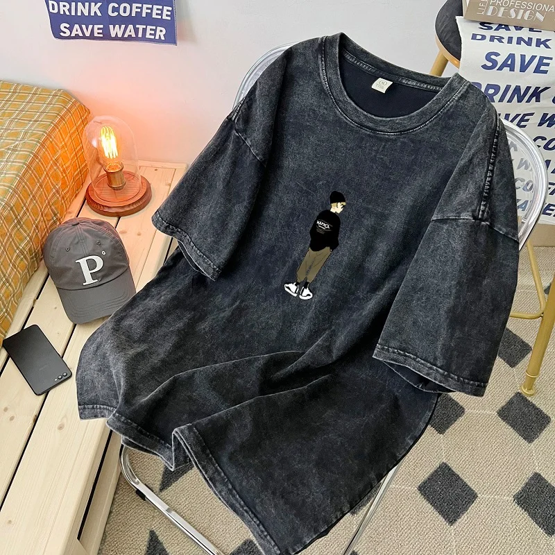 

Waed American Sle Men's ort Sve T-irt Summer Vintage Couples' Top Hip Hop f Sve Body Fit Cotton Tee