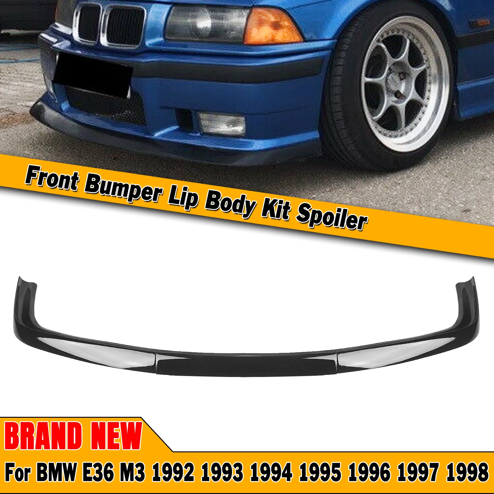 

For BMW E36 M3 Only 1992 1993 1994 1995 1996 1997 1998 Gloss Black/Carbon Fiber Look Car Lower Splitter Front Bumper Spoiler Lip