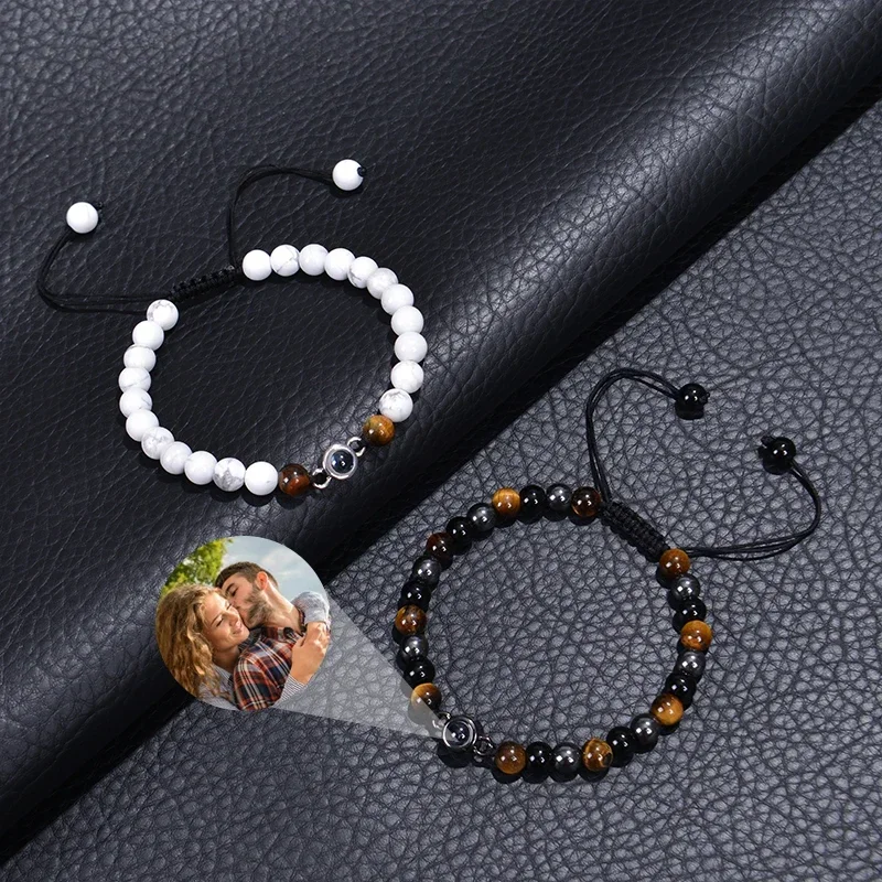 

Custom Bracelet with Picture inside Tiger Eye Beads Bracelets Personalized Photo Projection Natural Stone Bracelet Gifts for Men