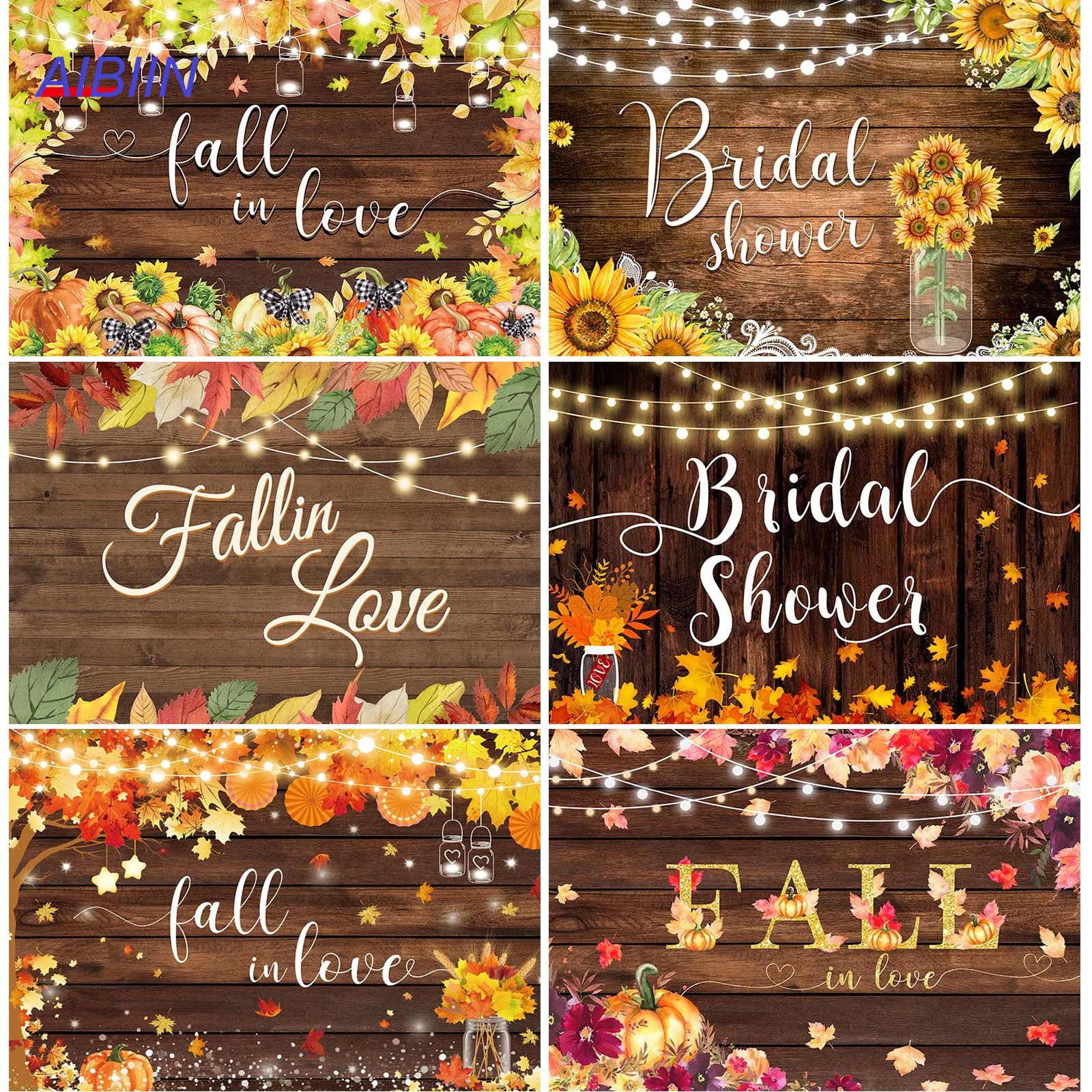 

AIBIIN Autumn Fall in Love Backdrop Maple Leaf Bridal Shower Party Decor Wood Photography Background Portrait Photozone