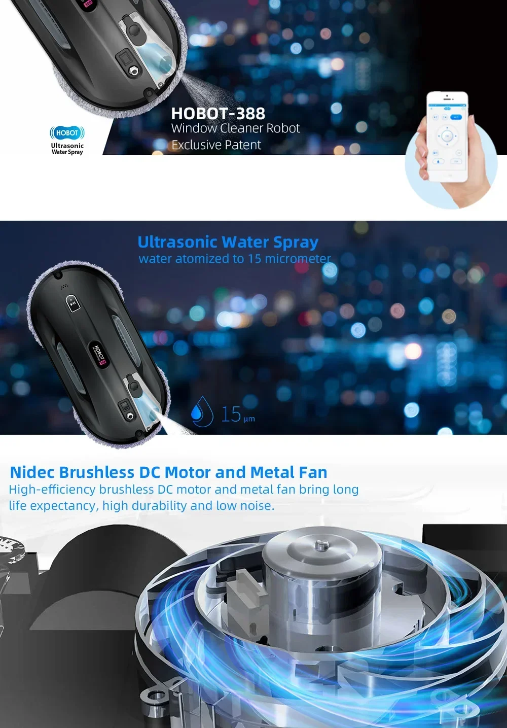 2025/Yinzam HOBOT 388 منظف القوة الصناعية، مكنسة كهربائية أوتوماتيكية للنافذة WiFi مع نظام رش الماء المزدوج