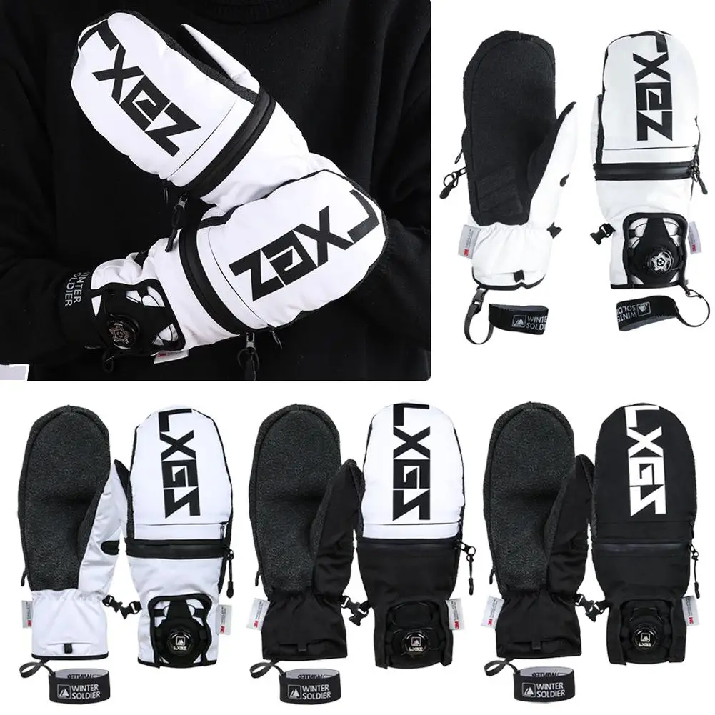 

Snow Glove Mittens with Built-in Wrist Guard Knob button Single Board Kevlar Ski Gloves Resistant Mat Men Women Thermal