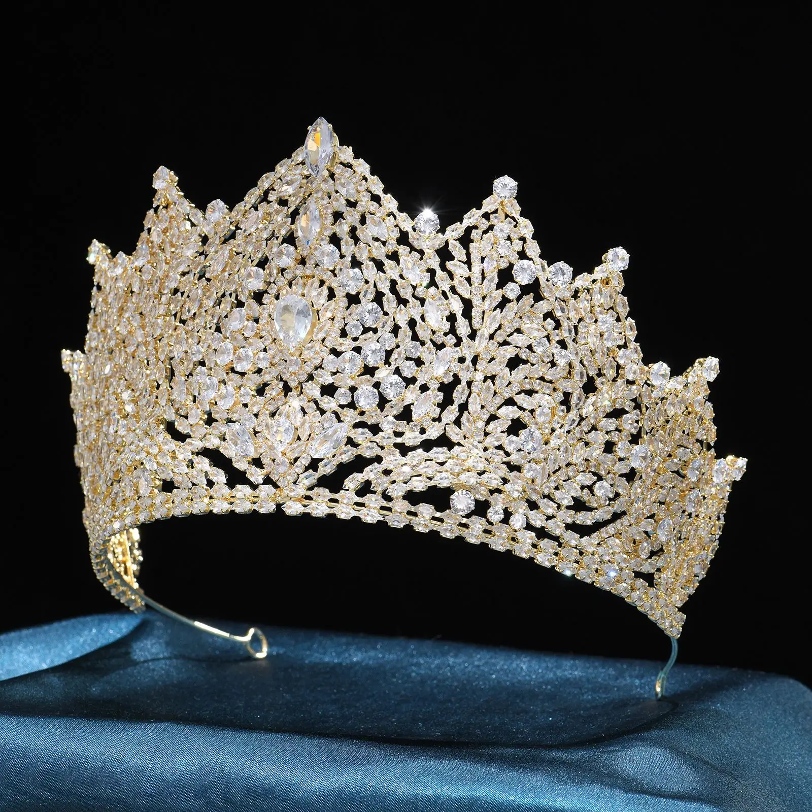Baroque Wedding Crown For Queen Cubic Zirconia Big Bridal Tiara Crown For Pageant Miss Universe Bride Hair Jewelry Headdress