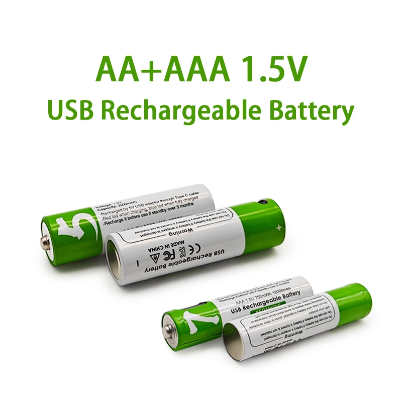 1.5V AA + AAA USB Rechargeable Lithium Ion Battery,for Remote Control Mouse Small Fan Electric Toy Replacement Li-ion Battery